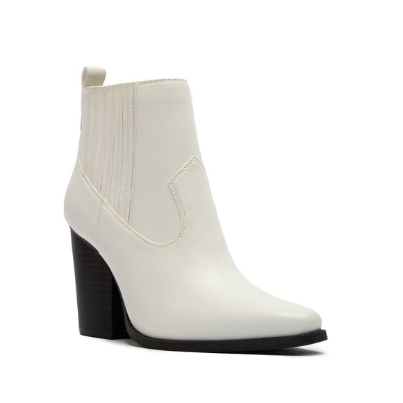 White Vegan Leather Cowboy Ankle Boots - Picture 4 of 13